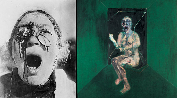 Left: Still from "Battleship Potemkin," directed by S.M. Eisenstein, 1925. Right: Study for the Nurse (detail), Francis Bacon, 1957