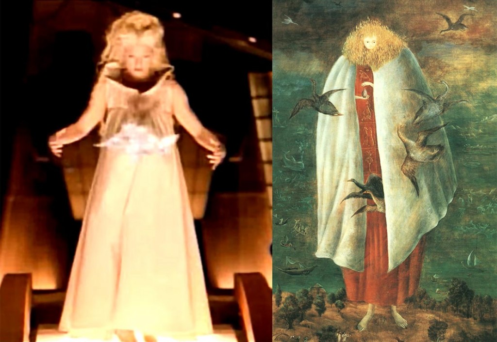 Left: Madonna in "Bedtime Story," 1995 Right: The Giantess, Leonora Carrington, c. 1947